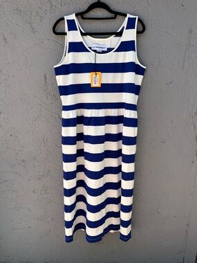 LF Markey Navy and White Striped Sleeveless Midi Dress